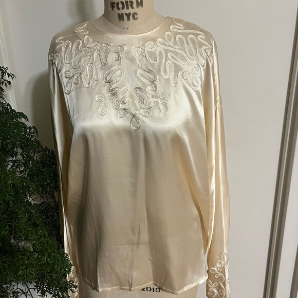 Vintage PIA RUCCI Silk and Embroidered Blouse Size 10 - Picture 1 of 7